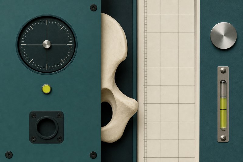A matte bone object half-concealed behind a petrol teal panel.