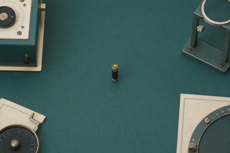A tiny ink cylinder standing on a wide petrol teal field inside an amber halo.