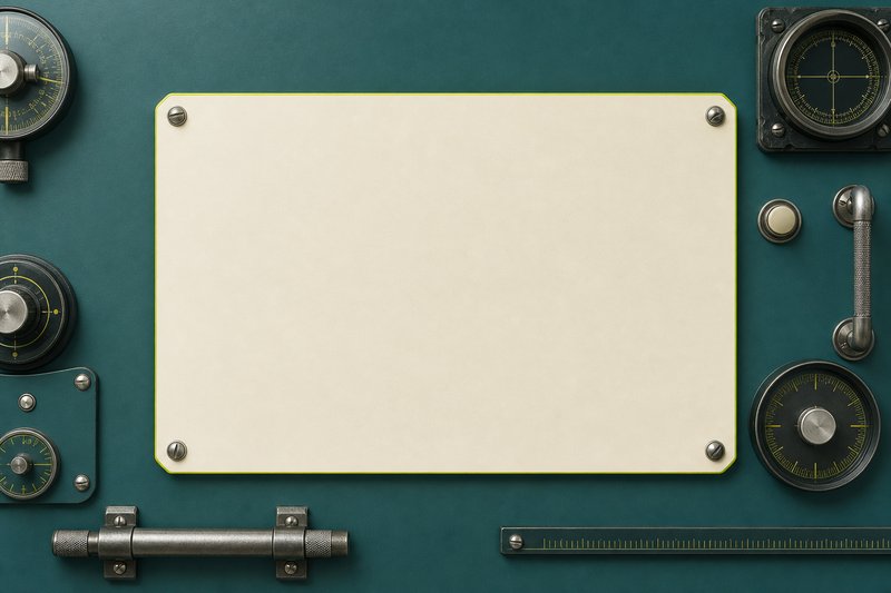 A bone rectangular slab on petrol teal with an amber edge glow.