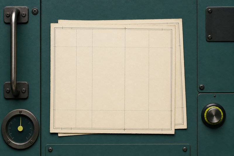 Two bone sheets slightly out of register on petrol enamel, the offset edge caught in amber.