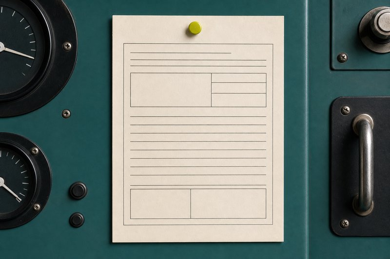 A bone permission slip pinned to petrol enamel with an amber pin.