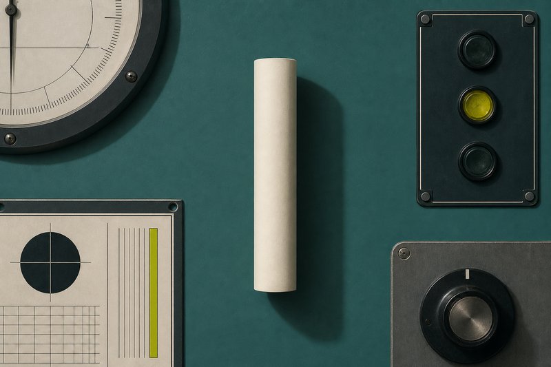 A plain matte bone cylinder on petrol enamel casting a hard shadow.
